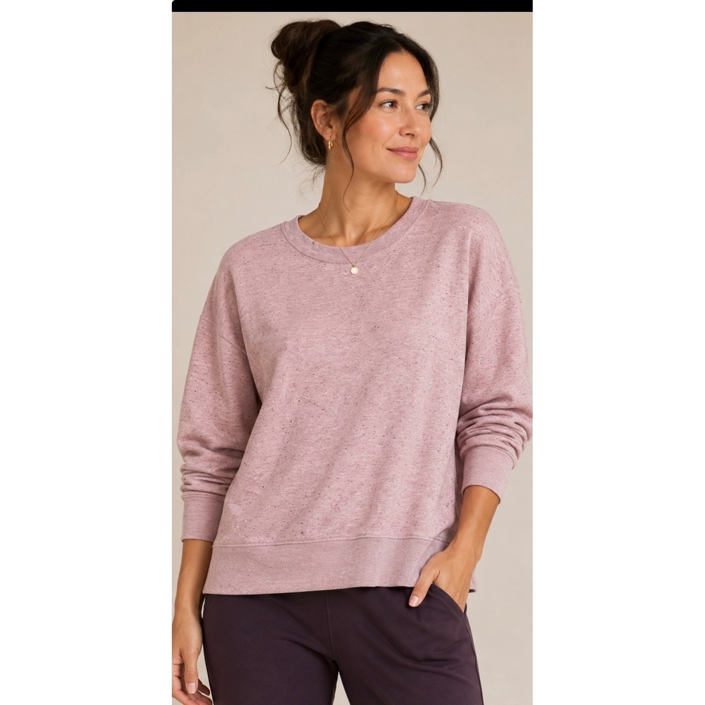 Athleta Coaster Luxe Sweatshirt Mauve Pink Heathered Fleece Pullover Large L